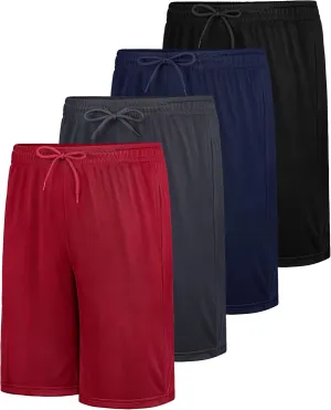 4 Pack Boys Athletic Shorts with Pockets Kids Basketball Youth Quick Dry Active Performance Sports Boys Shorts