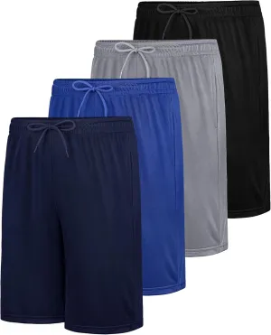 4 Pack Boys Athletic Shorts with Pockets Kids Basketball Youth Quick Dry Active Performance Sports Boys Shorts