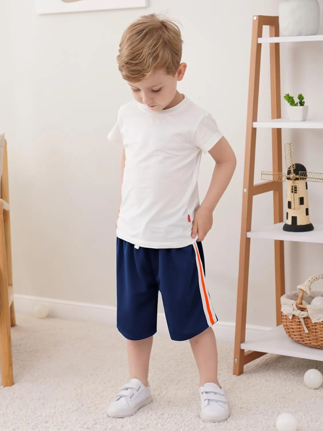 4 Pack Boys Shorts Toddler Boys Athletic Basketball Shorts Clothes Kids Mesh Active Quick Dry Gym Sports with Stripe