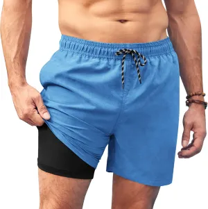 COOFANDY Men Swim Trunk with Compression Liner 2 in 1 Swimwear Bathing Suit Quick Dry Board Short