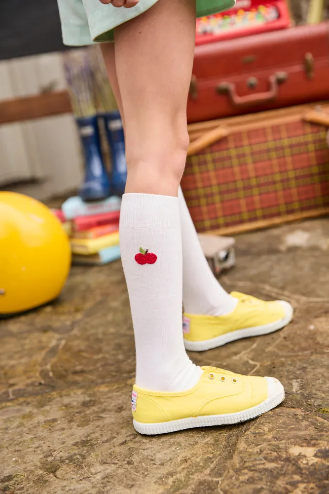 Embroidered Knee High Socks -- Apple