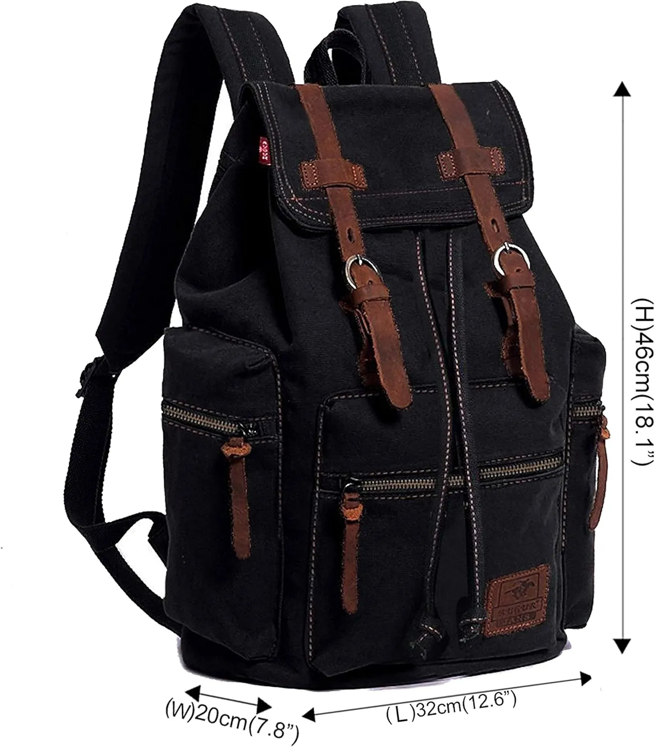 HuaChen Vintage Travel Canvas Backpack with Leather Accents ?C Durable Rucksack for Hiking, Camping, and Everyday Use for Men and Women - M32 Black L