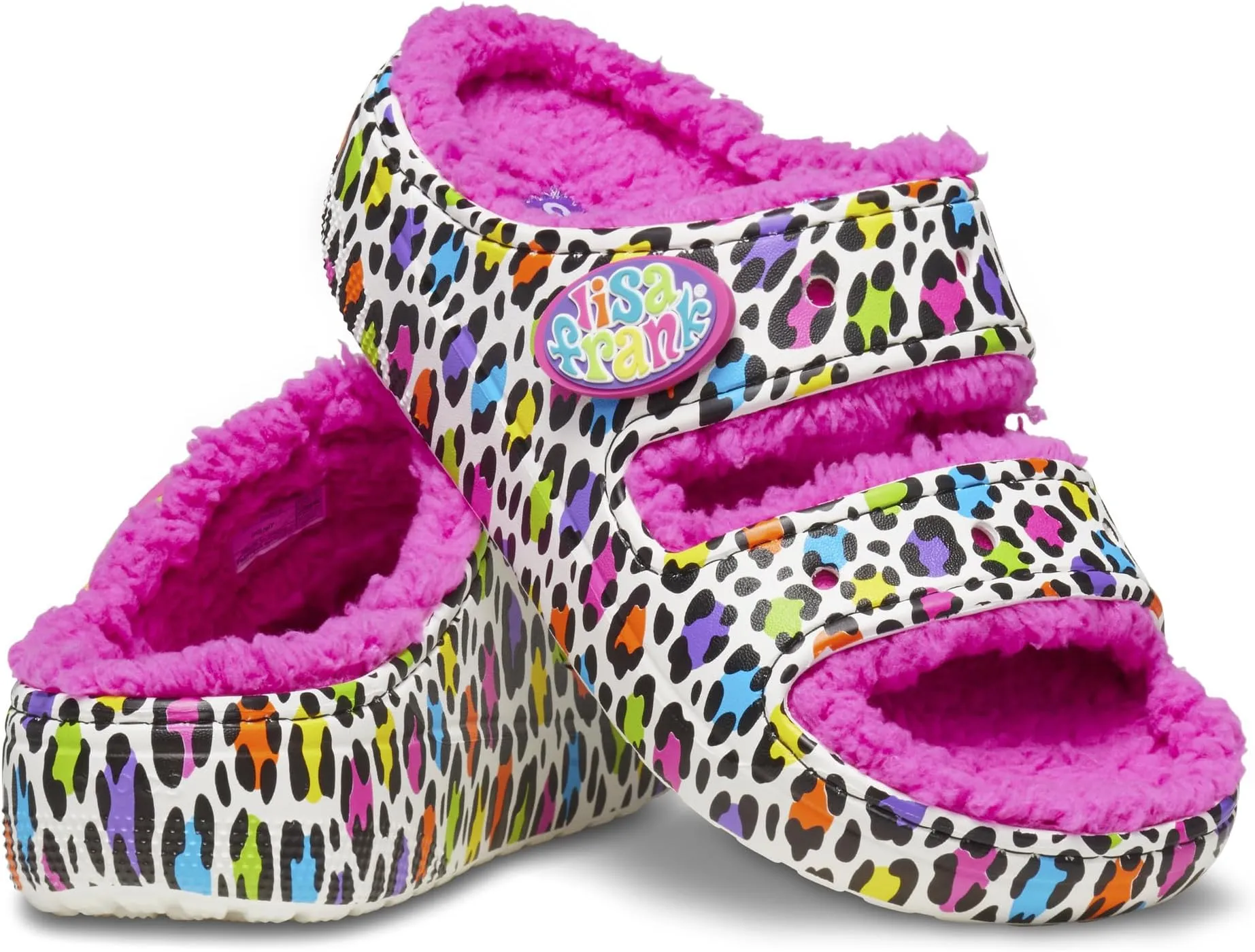 Lisa Frank Cozzzy Sandal Crocs Flat Sandals, White/Multi