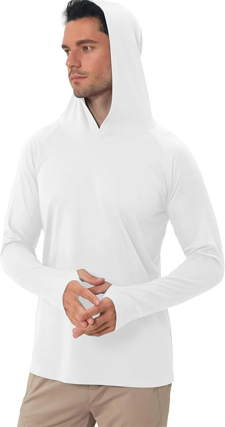 Men's Sun Protection Hoodie Rash Guard Shirts Long Sleeve UPF 50  Swim Fishing Shirt with Hood Lightweight UV SPF