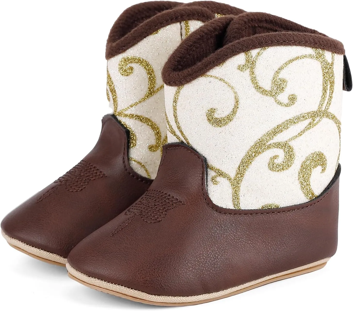 MK MATT KEELY Leather Western Boots Cowboy Bootie Soft Sole Non-Slip Crib Shoes for Baby Infant Toddler Girls Boys Newborn