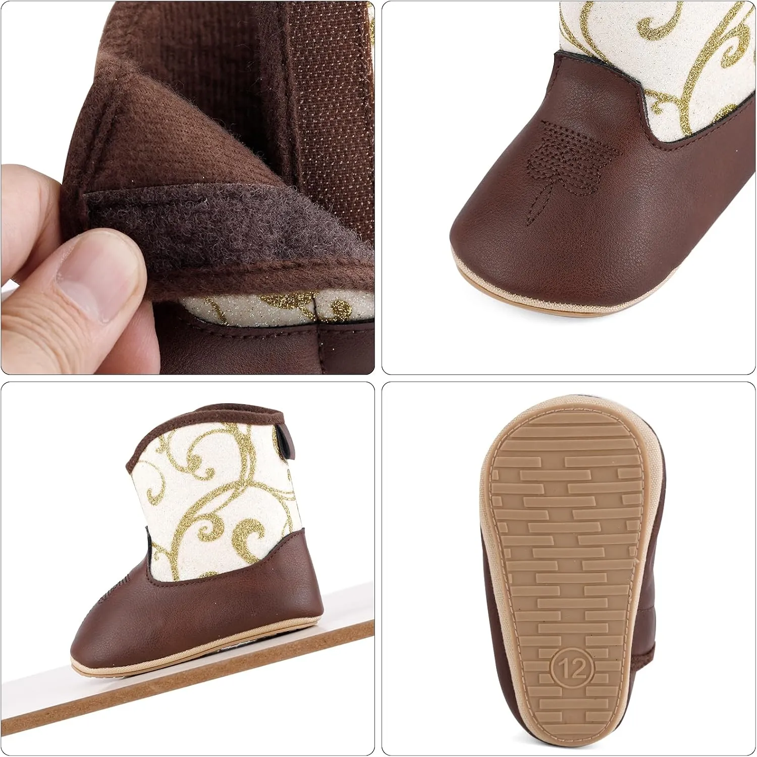 MK MATT KEELY Leather Western Boots Cowboy Bootie Soft Sole Non-Slip Crib Shoes for Baby Infant Toddler Girls Boys Newborn