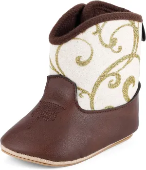 MK MATT KEELY Leather Western Boots Cowboy Bootie Soft Sole Non-Slip Crib Shoes for Baby Infant Toddler Girls Boys Newborn