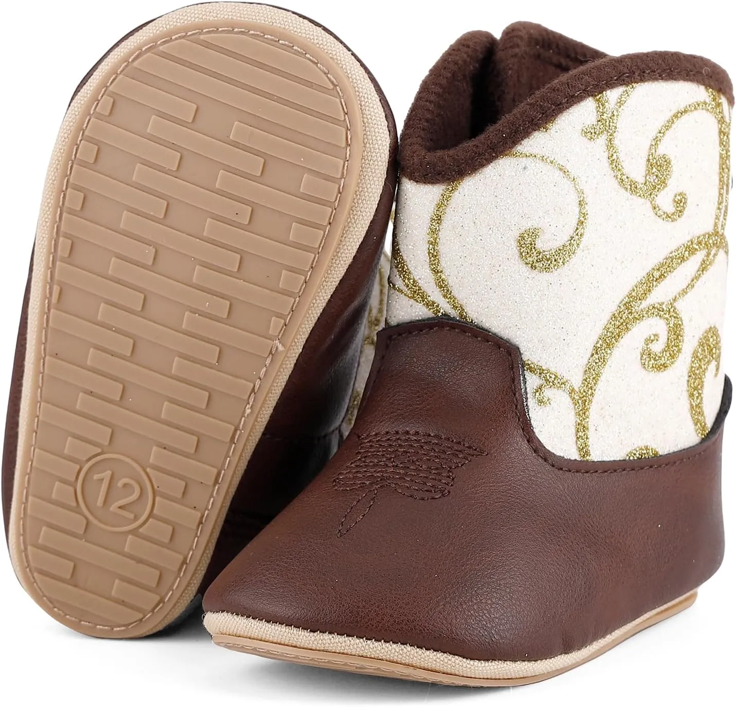 MK MATT KEELY Leather Western Boots Cowboy Bootie Soft Sole Non-Slip Crib Shoes for Baby Infant Toddler Girls Boys Newborn