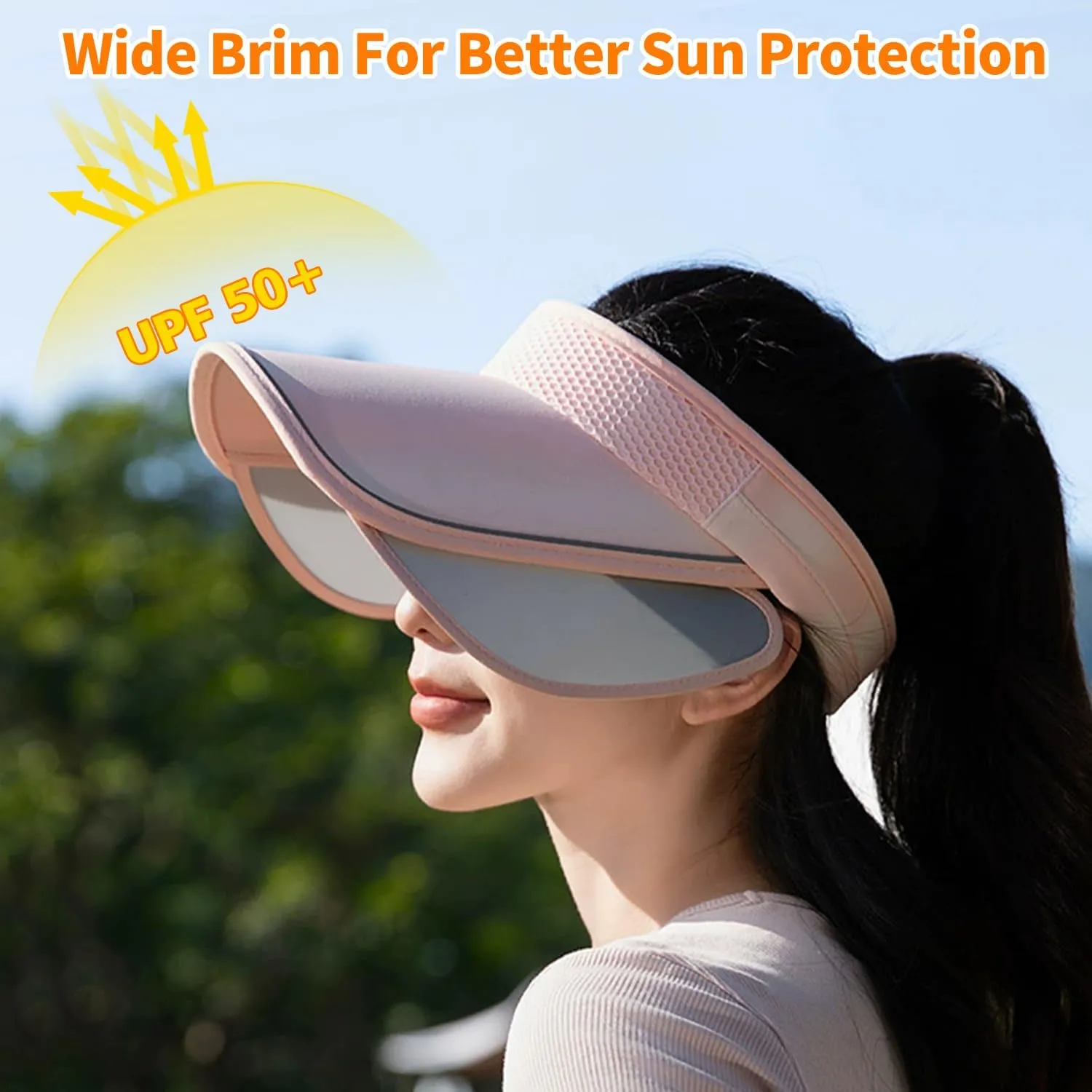 Peicees Sun Visors with Wide Brim for Women Men UPF50  UV Sun Protection Cap for Golf Tennis Beach Running Hiking Sports