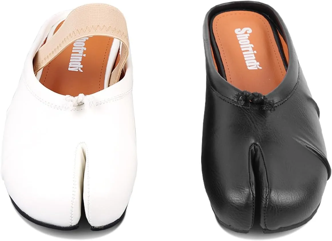 Split Toe Tabi Shoes Black Womens Mule Flats Wide Slip on Walking Ballerina Barefoot Slippers Comfortable Slides for Spring Summer Fall