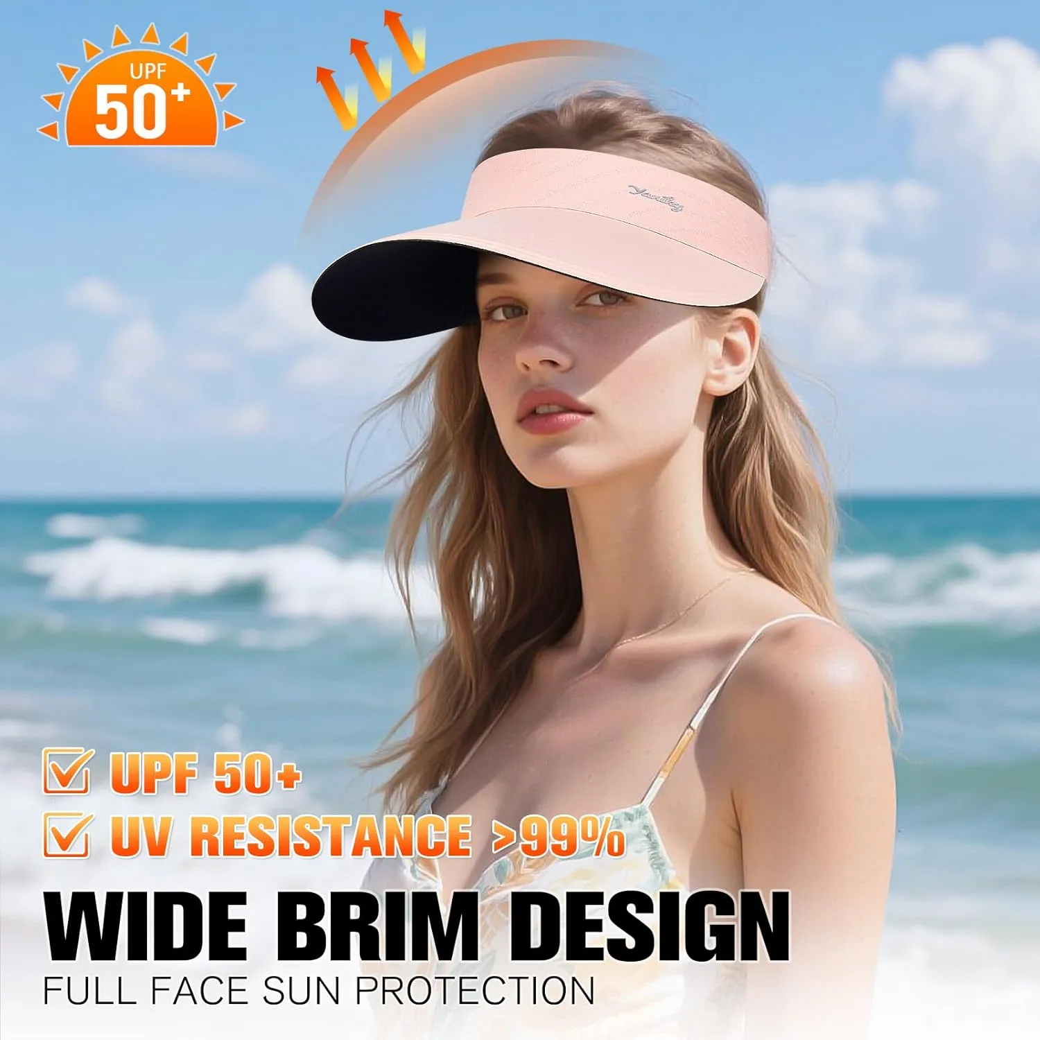 Sun Visor for Women Wide Brim Summer UPF50  UV Protection Seamless Sun Hats Foldable Beach Cap