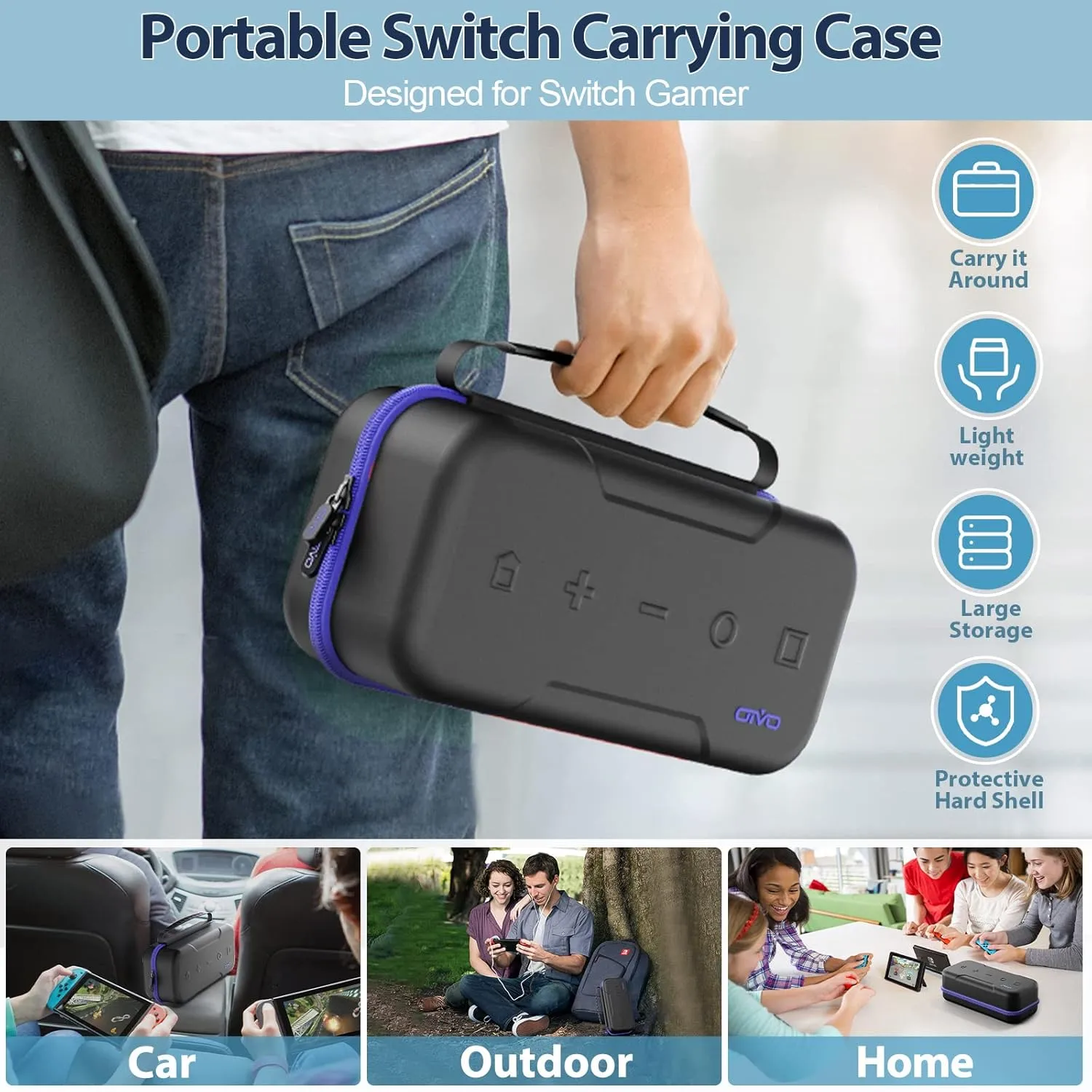 Switch OLED Carrying Case Compatible with Nintendo Switch/OLED Model, Portable Switch Travel Carry Case Fit for Joy-Con and Adapter, Hard Shell Protective Switch Pouch Case with 20 Games, Blue