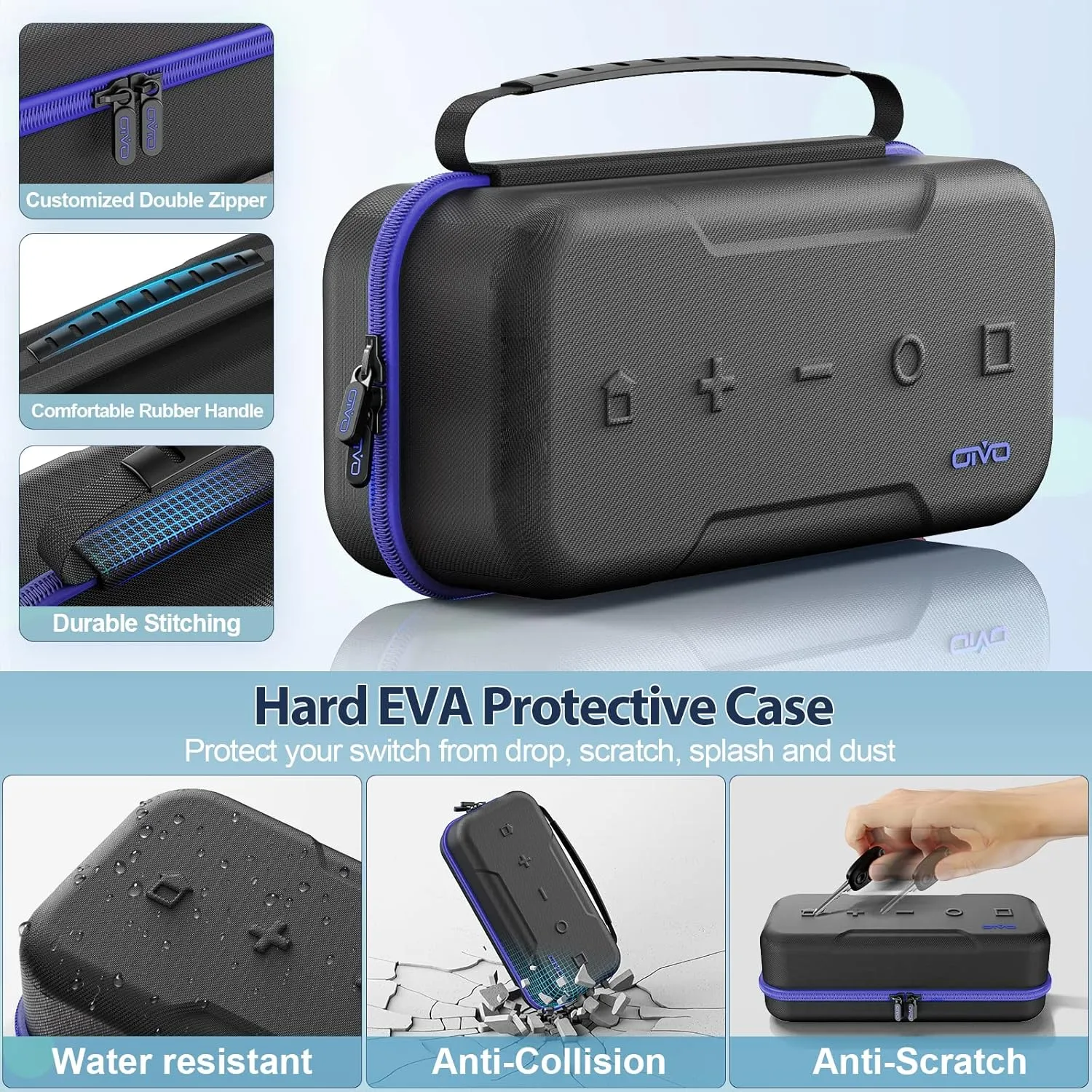 Switch OLED Carrying Case Compatible with Nintendo Switch/OLED Model, Portable Switch Travel Carry Case Fit for Joy-Con and Adapter, Hard Shell Protective Switch Pouch Case with 20 Games, Blue
