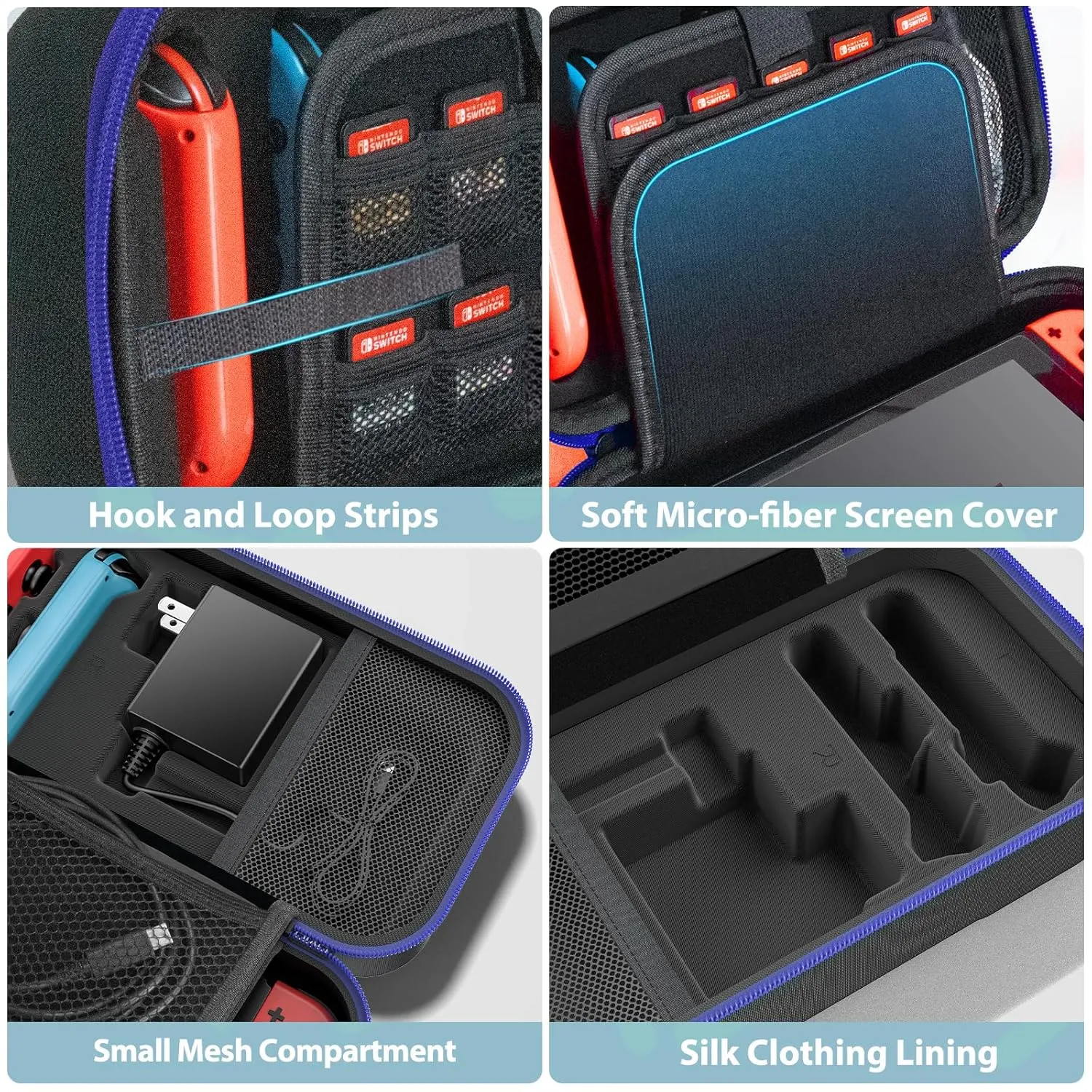 Switch OLED Carrying Case Compatible with Nintendo Switch/OLED Model, Portable Switch Travel Carry Case Fit for Joy-Con and Adapter, Hard Shell Protective Switch Pouch Case with 20 Games, Blue