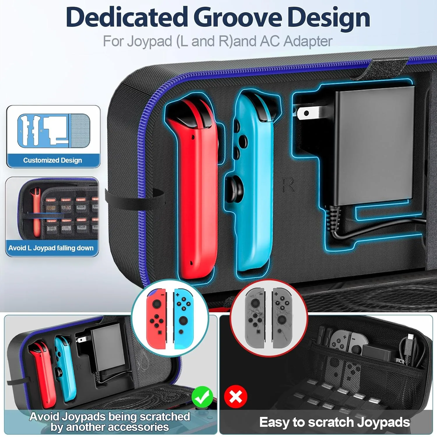 Switch OLED Carrying Case Compatible with Nintendo Switch/OLED Model, Portable Switch Travel Carry Case Fit for Joy-Con and Adapter, Hard Shell Protective Switch Pouch Case with 20 Games, Blue
