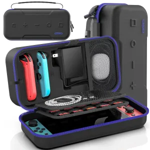 Switch OLED Carrying Case Compatible with Nintendo Switch/OLED Model, Portable Switch Travel Carry Case Fit for Joy-Con and Adapter, Hard Shell Protective Switch Pouch Case with 20 Games, Blue