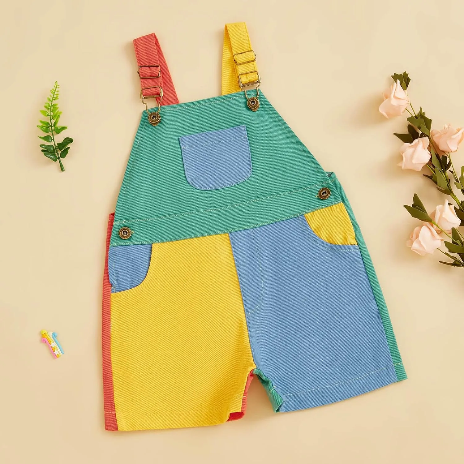 TheFound Toddler Boy Girl Romper Overall Shorts Contrast Color Suspender Romper Adjustble Shoulder Strap Newborn Baby Clothes