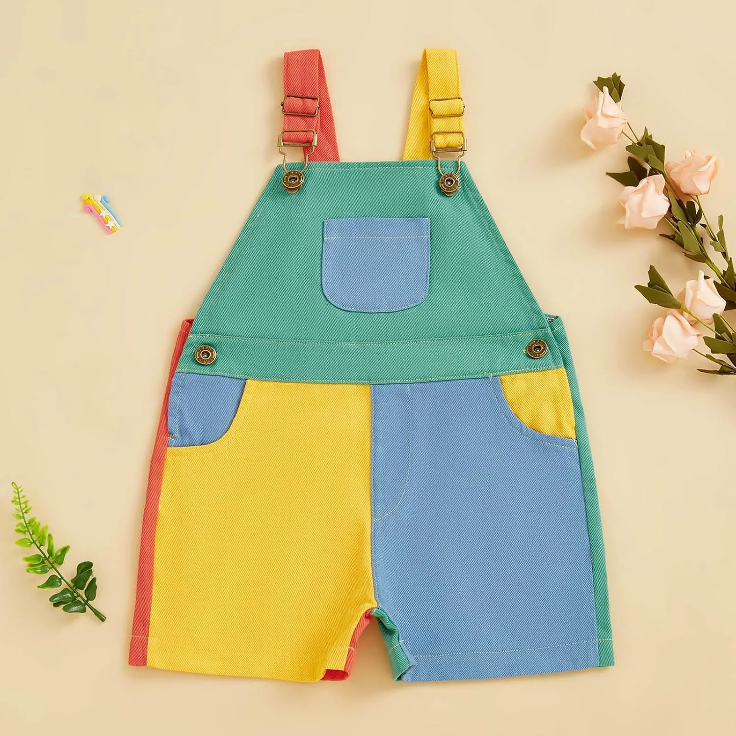 TheFound Toddler Boy Girl Romper Overall Shorts Contrast Color Suspender Romper Adjustble Shoulder Strap Newborn Baby Clothes