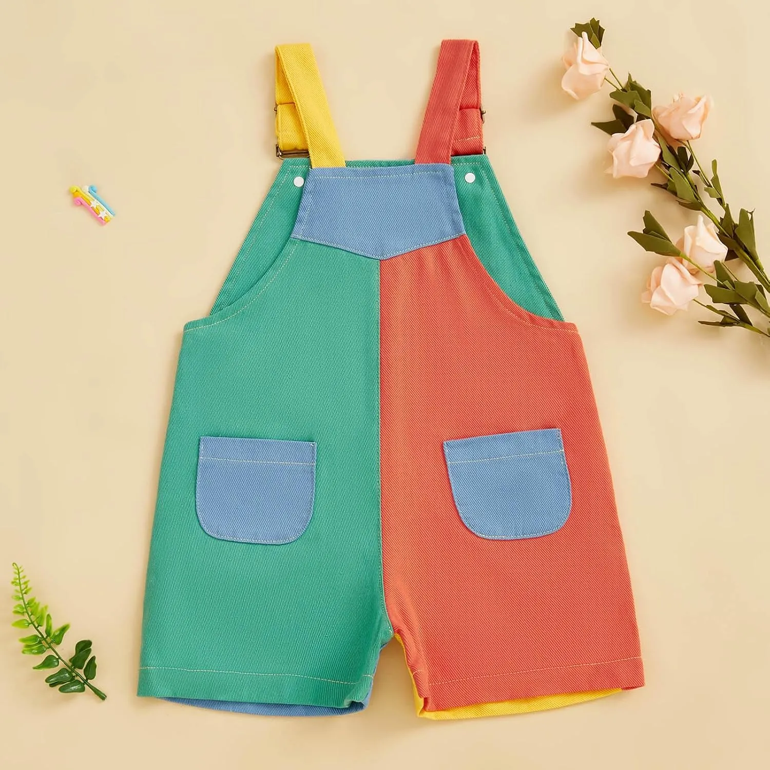 TheFound Toddler Boy Girl Romper Overall Shorts Contrast Color Suspender Romper Adjustble Shoulder Strap Newborn Baby Clothes